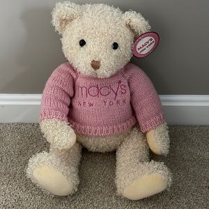 MACY'S NEW YORK 2004 Plush Stuffed GUND Teddy Bear Pink Crew Neck Sweater NWT!